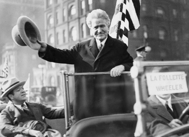 La Follette in campaign car